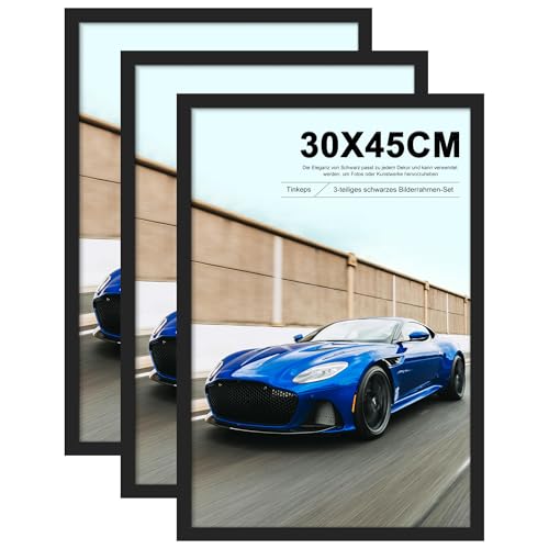 Tinkeps 3er Pack Bilderrahmen 30x45 cm Schwarz, Rahmen 30x45 cm Hergestellt aus Holzwerkstoff, Ideal für Fotos, Bilder, Poster