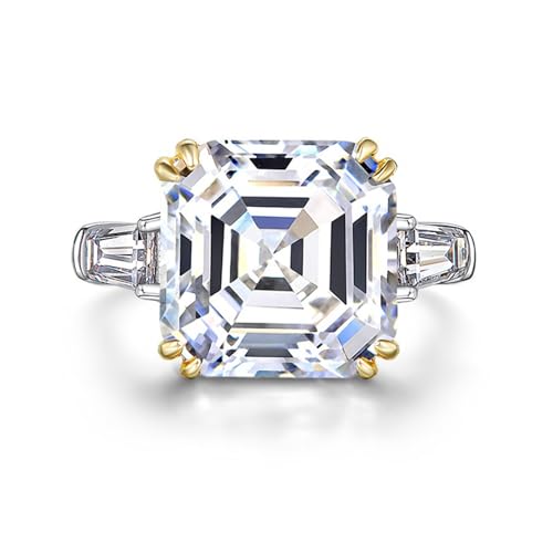 Sterling Silver Engagement Ring for Women,Asscher Cut 12MM 7CT Simulated Diamond 5A Cubic Zirconia Wedding Promise Ring Gifts for Her