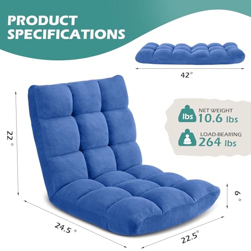 Image of Folding Floor Gaming Chair 14-Poistion Cushioned Adjustable Floor Lazy Sofa Chair w /Breathable Cotton & Skin-Friendly Velvet for Adults & Kids Perfect for Reading Gaming Meditating, Babyblue
