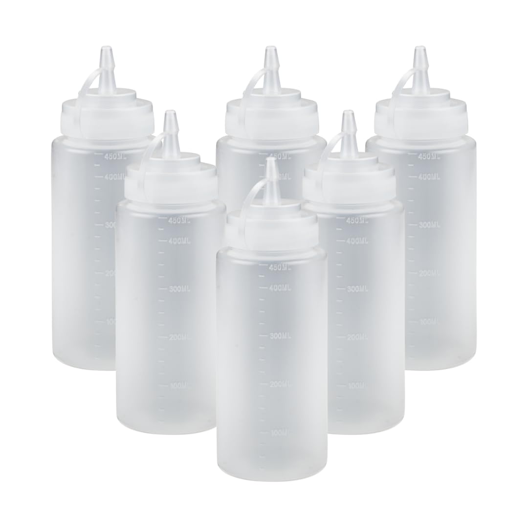ABENA Sauce Bottle | 6pcs Of 450ml Squeeze Bottle For Sauces | Clear Plastic Condiment Bottle Suitable For Ketchup, Syrup, And More. Squeezy Bottles With Nozzles For Food Vendors.