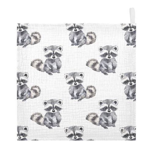 Image of vvfelixl Baby Muslin Washcloths Little Raccoon Baby Burp Cloths Cotton Babys Face Towel for Newborn Infants Boys Girls Soft and Absorbent 11.8 X 11.8 in, 3 Pack
