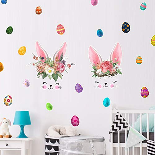 Amosfun Rabbit Ornament Easter Bunny Eggs Wall Stickers Animal Rabbits Flower Wall Decals Window Adhesive Clings Peel And Stick Vinyl Art Mural For Diy Craft Home Car Bunny Decor #TOP4