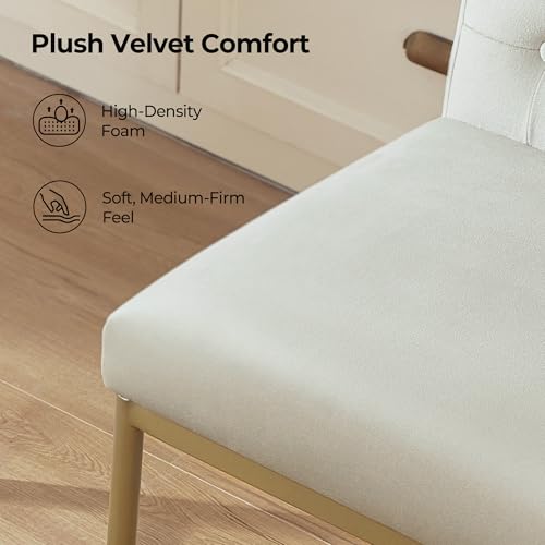 Image of CHITA Modern Bar Stools with Tufted Back Set of 4, 26 inch Counter Height Bar Stool with Metal Legs for Kitchen Island & Dining Room, Ivory Fabric, Gold Frame