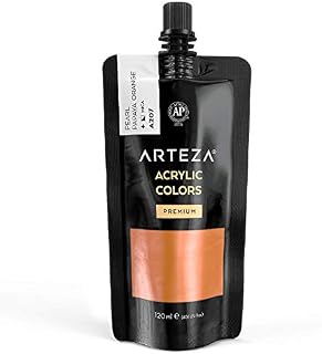 ARTEZA Metallic Acrylic Paint, Pearl Papaya Orange A207, 120 ml Pouch, Highly Pigmented & Fade-Resistant, Non-Toxic, Art Supplies for Artists & Hobby Painters