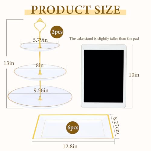 DI QIU REN 8PCS Cake Stand Set, Plastic Cupcake Stands with Gold Rim, Dessert Display Stands Set for Wedding Birthday Party Baby ShowerTea Party - Image 9