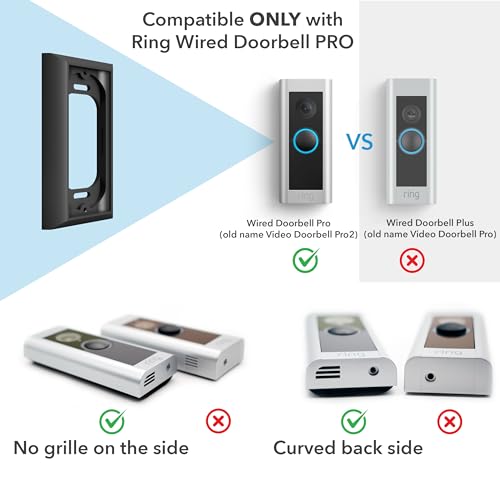 Ring Doorbell Mount - Hidden River Lab genuine Wall plate for Ring Wired Doorbell PRO (formerly Ring PRO2) - Premium adapter plate - Black