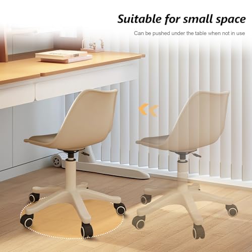 Image of Small Desk Chair Cute, Swivel Armless Task Chair with Soft Padded Cushion, Height Adjustable Home Office Desk Chair with Back for Adult, Study Room, Vanity, Office Work