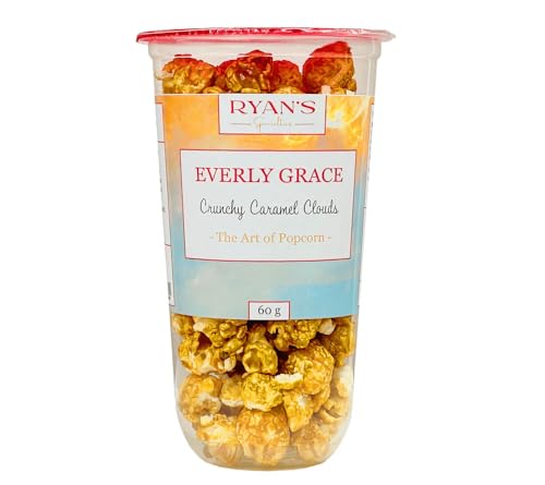 Everly Grace Popcorn – Crunchy Caramel Clouds, 60 g – Gobelets de popcorn au caramel sucré et vanille bourbon, fait main en Allemagne