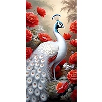 White Peacock Diamond Art Kits,5D DIY Full Square Drill Paint by