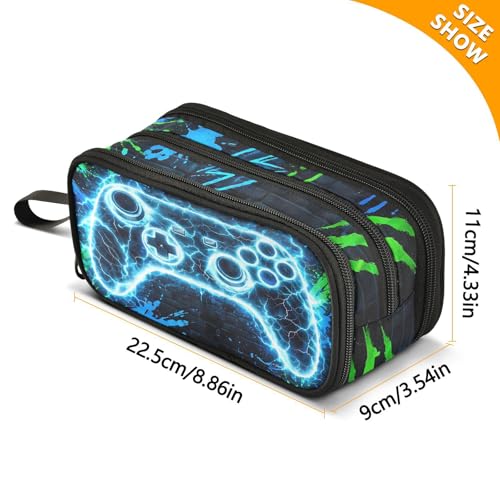 Image of Neon Gaming Controller Lightning Large Capacity Pencil Case Box Boys Girls Big Stationery Pen Bag Organizer Pencil Pouch Zipper Compartments for School Office