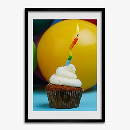Cadre en bois 50x70 cm Tulup affiche cupcake d'anniversaire comme cadeau déco original