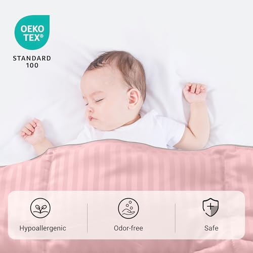 Image of ZPECC Toddler Down Alternative Comforter, 39x47 Hypoallergenic Baby Blanket Quilt, Soft Breathable Lightweight All Season Kids Duvet Insert for Crib Stroller Cot Daycare, Pink Stripe
