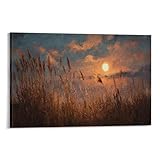 DFENILROP Cuadro Para Pared, Rústico Natural Impresión De Arte, Paisaje Nocturno Con Luna Y Cañas, Ideal Para Decoración Cálida, Lienzo De Alta Gama, Regalo 08x12inch(20x30cm)