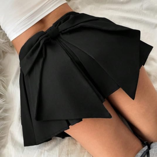Bowknot A-Line Textured Short Skirt for Petite Women Pleated Chic2