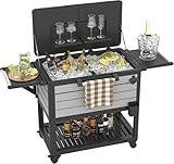 Patio Cooler with Wheels, 104 Qt Portable Rolling Ice Chest, Outdoor Beverage Bar Cart with Handles for Pool, Deck, BBQ, Cookouts Party-Grey