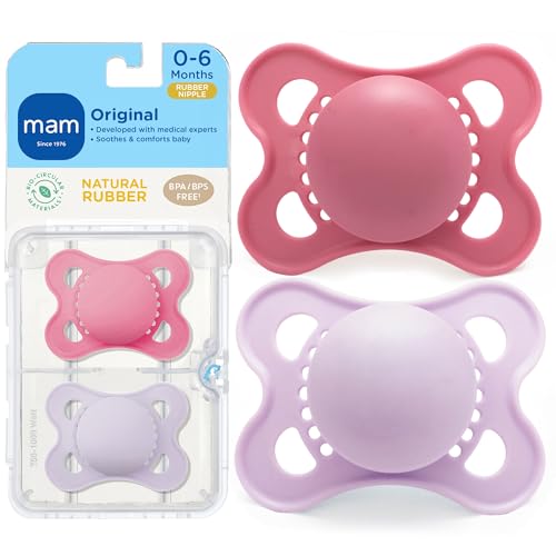 MAM Original Matte Baby Pacifier 0-6 Mths, Natural Latex Nipple, 2 Pk
