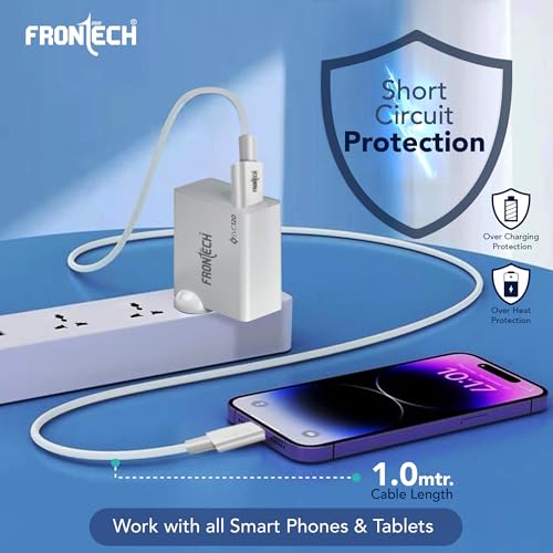 Image of Frontech SVC Single Port Mobile Charger | 120W Fast Charging | USB Type C | Compatible with Smartphone /Earbuds /Tab | White (MCH-0024)