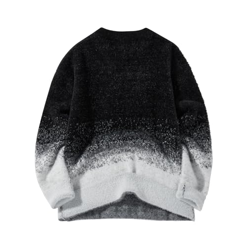 Men's Gradient Color Sweater Fall and Winter Tide Loose Thickening Bottom Warm Round Neck Knit Sweater2