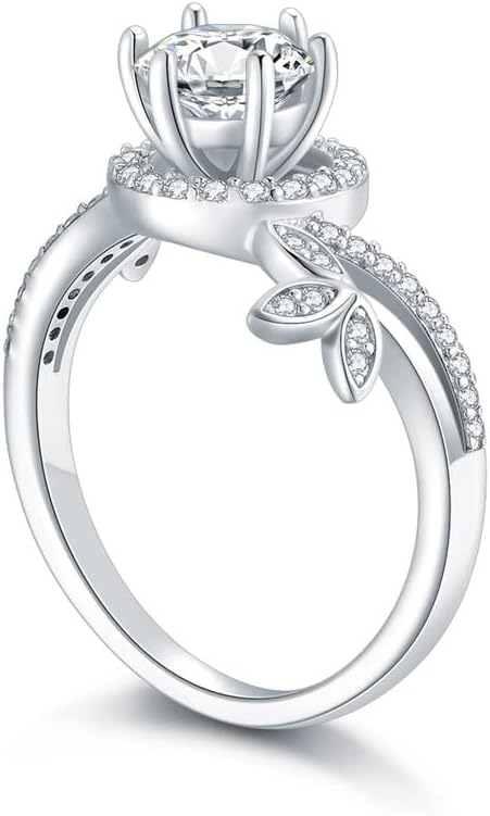 Molioaki 1.38 Carat Halo Moissanite Engagement Rings for Women Platinum Plated Silver Rings Moissanite Rings