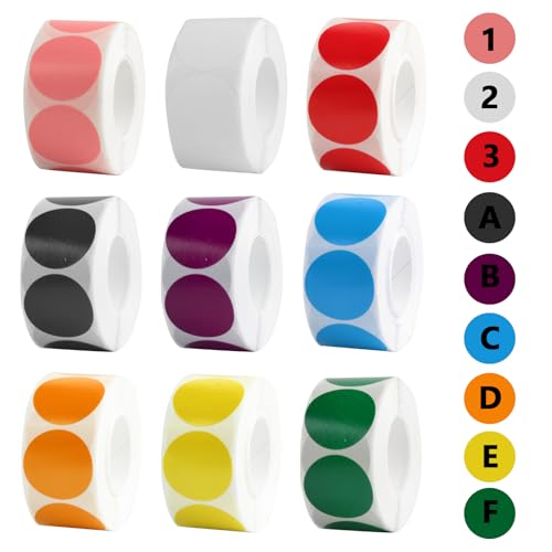 4500 unidades/9 rollos de puntos adhesivos de colores coloridos, 25 mm, pegatinas de puntos de colores, pegatinas redondas de puntos de colores, pegatinas autoadhesivas redondas, etiquetas adhesivas