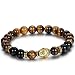 Flongo Men's Brown Stone Beads Yoga Antique Silver Buddha Bracelets