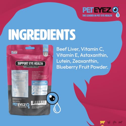 PetEyez Tear Stain Remover Vitamin Treats for Dogs - Support Eye Health & Reduce Itching & Tear Stain Buildup - 100% Natural Dog Treats w/Superfoods, Antioxidants & Nutrients - Beef Flavor - 1oz