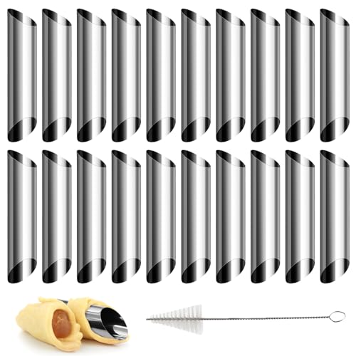 TETEWEVER 21 Pièces Cannoli Moule Cannoli Tube, Moules Crème Pâtissière en Acier Inoxydable avec Brosse de Nettoyage pour Croissants, Douilles Pâtisserie,...