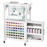 GDLF Sewing Machine cart, Sewing Cabinet with Drawer and Wheels, Sturdy Craft Table with 112 Spool Thread Holder,Large Capacity Storage Table for Tools and Materials