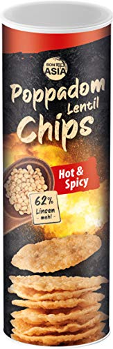 Bonasia Chips Poppadom Hot & Spicy, Elaborados con Harina de Lentejas 70 g