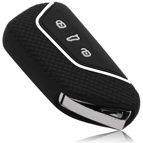 FOAMO Autoschlüssel Hülle Kompatibel mit VW SEAT Skoda Cupra - Silikon Schlüsselhülle - Schutz für Autoschlüssel (Mesh Schwarz Weiß)