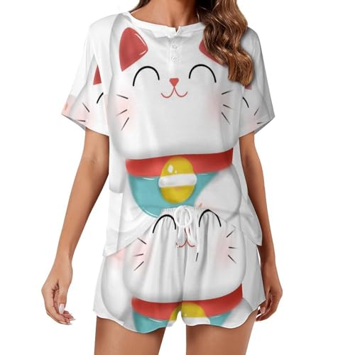 Pyjama pour femme manches courtes anti-chaleur chat mignon