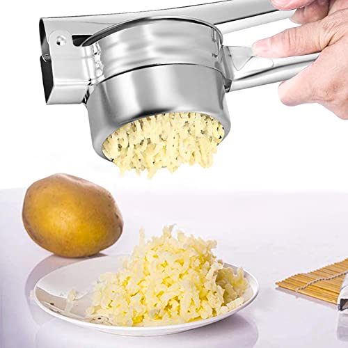 Foto von Kartoffelpresse aus Edelstahl,RANJIMA Kartoffelpresse Edelstahl Rostfrei,Professionelle Kartoffelpresse Rostfrei,Kartoffelpresse,Spätzlepresse mit 3 Lochscheiben fürKartoffelpüree,Obstsäfte,Gemüsebrei