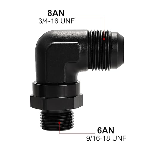 Image of EVIL ENERGY 8AN Flare to 6AN ORB Male Swivel Adapter Fitting 90 Degree Black 1PC