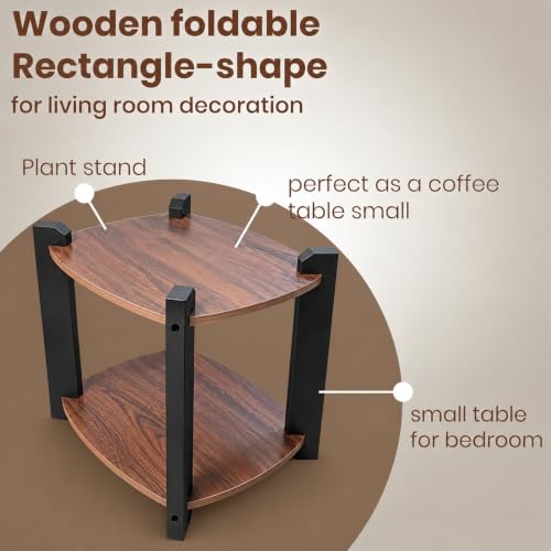 Image of Modern Round Side Table, Home Decor for Living Room, Bed Side Tables for Bed Room, stools for Home, Furniture for Home, 2-Tier White Shelves, 30 x 30 x 40 cm (Square Brown Top)