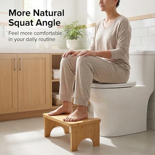 Kysren Toilettenhocker aus Bambus – Stabiler Klohocker mit Ergonomischer Form, rutschfest & Robust, WC Hocker Erwachsene, Platzsparend Gebogenes Design, Toilet Stool