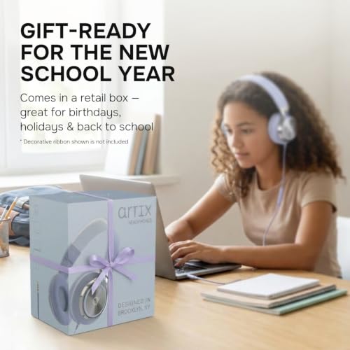 Image of ARTIX CL750 Foldable Wired Headphones with Microphone | Noise Isolating On Ear Headset with Volume Control for Online Classes & Gaming (Lavender, 3.5mm Jack)