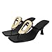 RJYLP Black Flip Flop Heels Sandals for Women Metal Kitten Heels Thong Sandals Slip on Comfort Square Toe Casual Fashion Summer Flip Flops Shoes