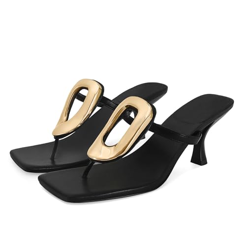 Metal Flip Flop Heels Sandals for Women Slip on Thong Sandals Kitten Heels Beach Dressy Casual Fashion Summer Flip Flops Shoes4