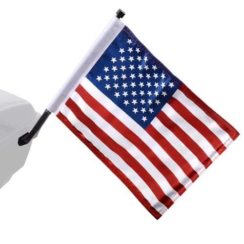 FOVPLUE 15 x 11 American Flag Kit Clamp On Motorcycle Flag Pole Mount for Harley Touring Hard Saddlebags Trunk Luggage Carrier car/truck roll-down window Fits Electra Glide/Road King/Street Glide