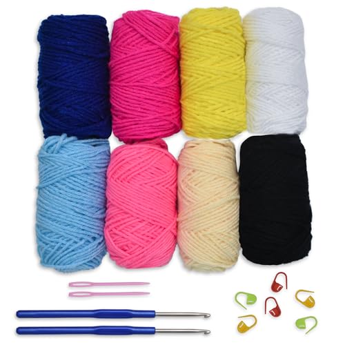 Image of picknMAKE Crochet Kit for Beginners with Wool Yarn, Crochet Hooks, Plastic Needles & Stitch Markers - DIY Learn to Crochet Set for Adults & Kids (All Tools Included)