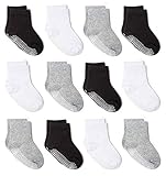 Zaples Grip Crew Socks with Non Slip/Anti Skid Soles for Baby Infants Toddlers Kids Boys Girls, Assorted, 6-12 Months