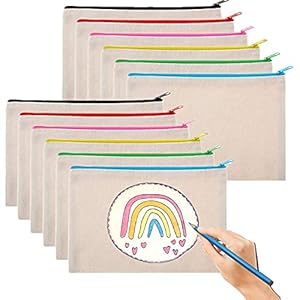 Lege canvas zakken met ritssluiting, 10 stuks pennenmapjes, doe-het-zelf knutseltassen, sublimatie blanco canvas…
