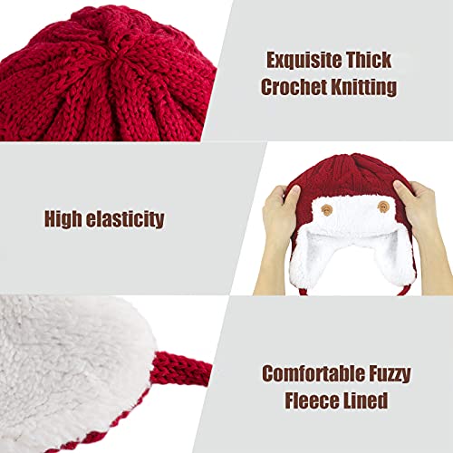 Muryobao Toddler Kids Boys Girls Winter Knitted Beanie Hat Warm Fuzzy Fleece Lined Knit Cap With Earflap For Baby Child Ages 2-4 Years Red #TOP4