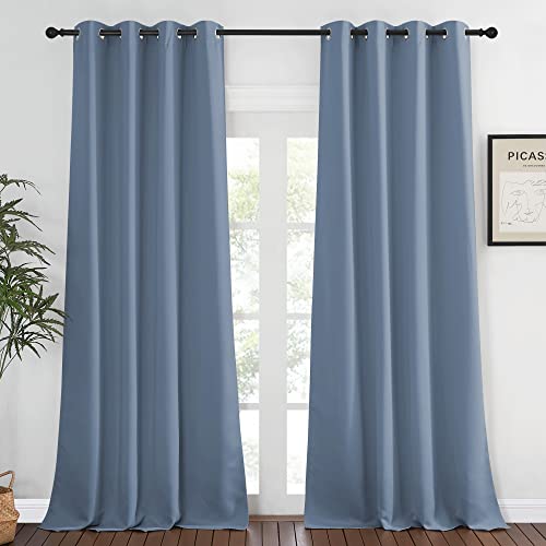 NICETOWN Bedroom Curtain Room Darkening Drapery 102 inches Length - Home Fashion Thermal Insulated Grommet Room Darkening Curtain for Living Room (Stone Blue, 1 Panel, 52 x 102 inches)