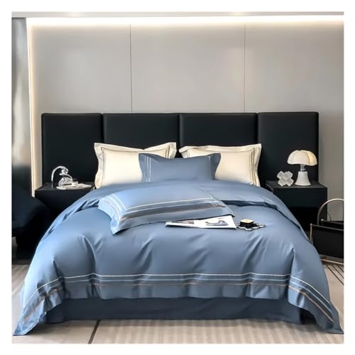ZXGRfdefa Juego de Cama, Juegos de Fundas Cama algodón Egipcio 100%, líneas Bordado Europeo, Ropa 600 Hilos, Juego Funda nórdica, tamaño Queen King(Dark Blue,Queen)