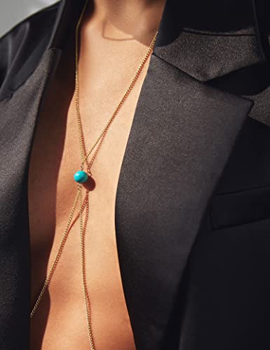 Viphyee 14K Gold Body Chain Jewelry - Sexy Turquoise Pendant Body Chains Necklace, Beach Bikini Party Accessory For Women And Girls #TOP3