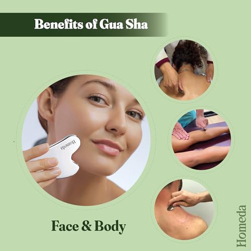Image of Stainless Steel Gua Sha for Face, Guasha Stone for Face Massage Tool, Metal Gua Sha Stone, Gusha, Gaushala, Gosha for Men Yoga, Face Massager Tools for Women Skincare, Facial Shaper (1 Piece)