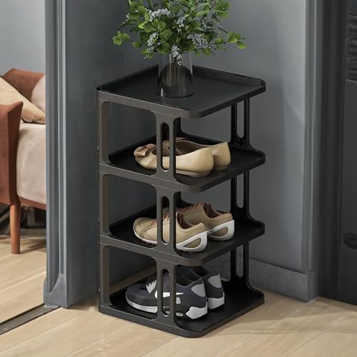 Kuber Industries 4-Layer Portable Shoe Rack For Home | Waterproof Plastic Chappal Stand for Slipper & Footwear | Collapsible Design - Black