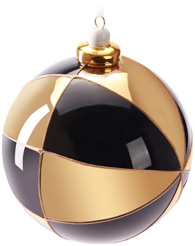 BRUBAKER Premium Weihnachtskugel mit Gold-Schwarz Muster - 10 cm Baumkugel aus Glas - Hergestellt in Handarbeit - Christbaumschmuck Anhänger - Weihnachtsdeko Christbaumkugel