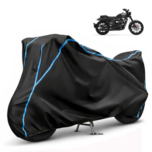 Image of Compatible with Yezdi Roadster Waterproof Two Wheeler Bike Body Cover Water Resistant, Heavy Duty, UV Rays, Dust & Scratch Protection for All-Modal & Variants (Black,Sky Blue Piping)